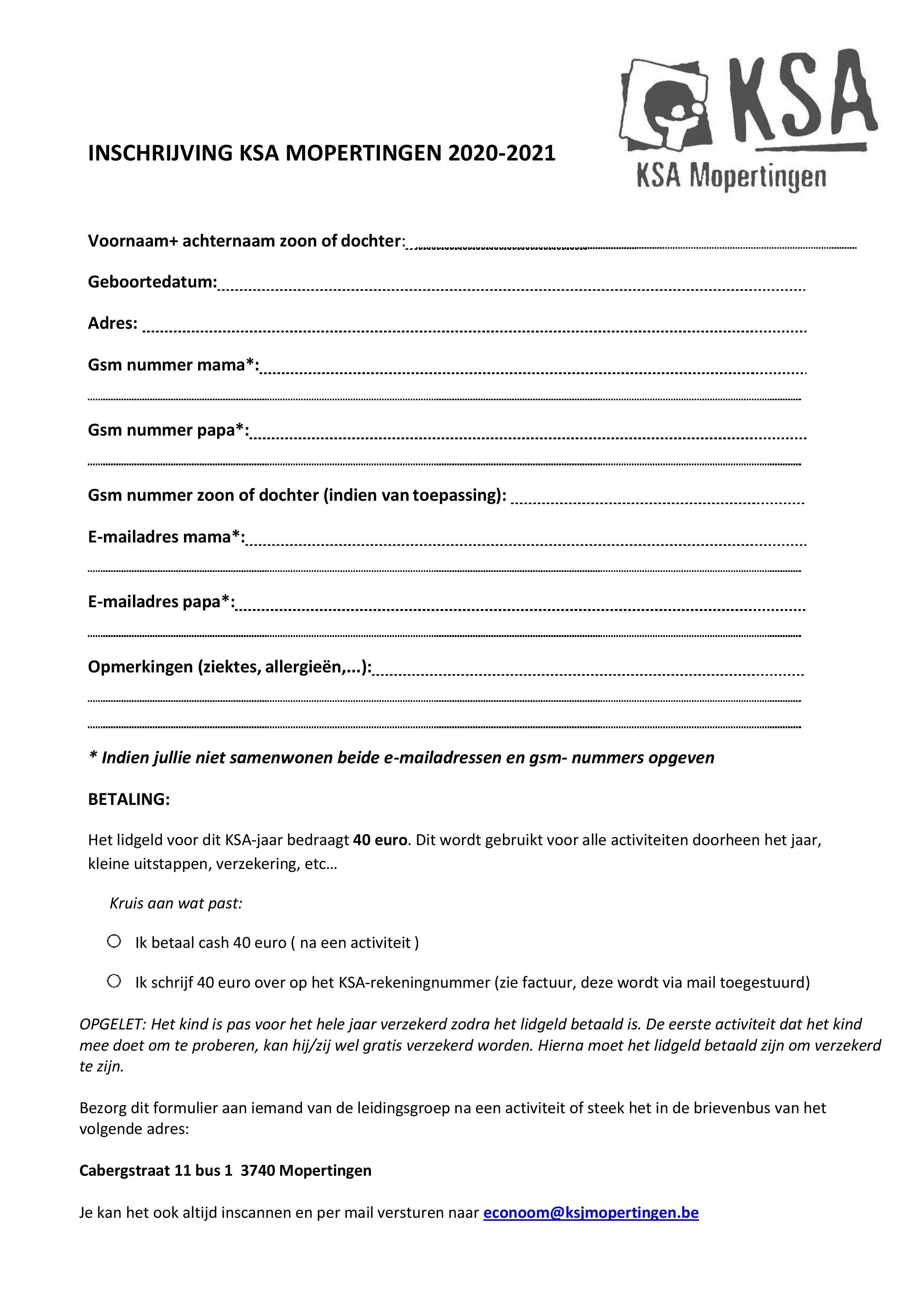 Inschrijvingsformulier KSA Mopertingen 2020-2021
